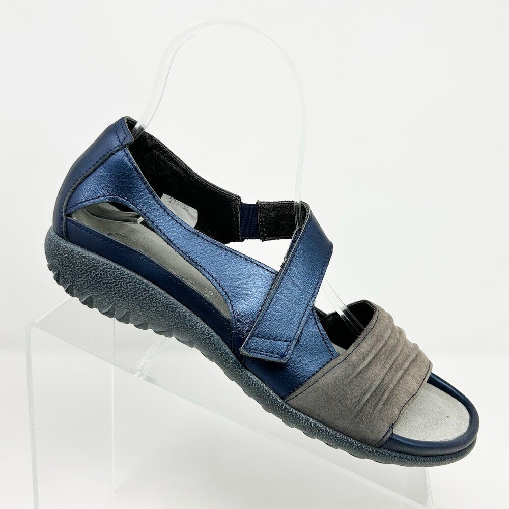 Naot Papaki Women's Comfort Walking Sandals Blue/Gray Hook & Loop Straps Size 39